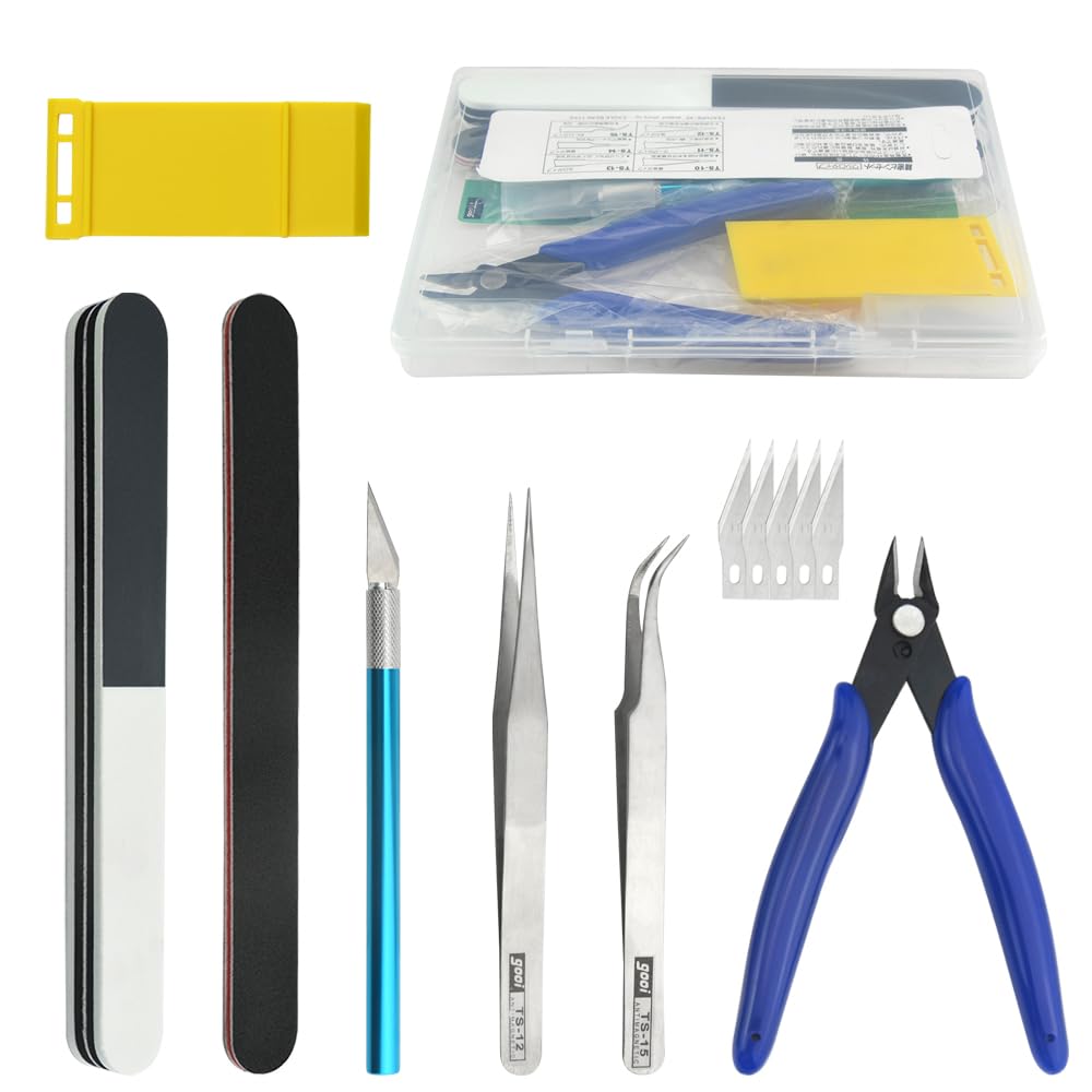 Bigstone 13 PCS Model Tools Kit Hobby Building Tools Set Modeler Basic DIY Tools for Cars, Airplanes, Buildings, Robots Gundam Plastic Models Building Repairing and Fixing