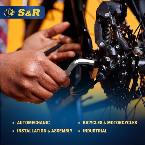 S&R Innensechskantschlüssel Satz HX, 13-tlg mit Kugelkopf, Innensechskant LANG, 1,27 bis 10 mm, Cr-V-Stahl gehärtet, Winkelschlüssel rostfrei, Sechskant Schlüssel-Set in stabilem Klapp-Halter