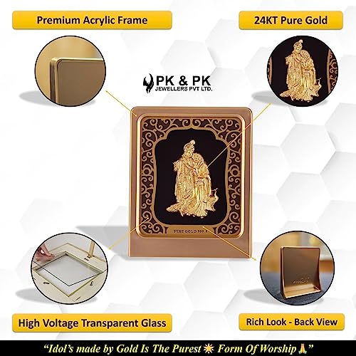 Image of Pk & Pk Jewellers Radha Krishna Ji Table Top | 24KT Gold | Golden Frame | Medium Size (For Premium Gift, Office Desk, Car Dashboard, Table Decoration)Gold, Religious