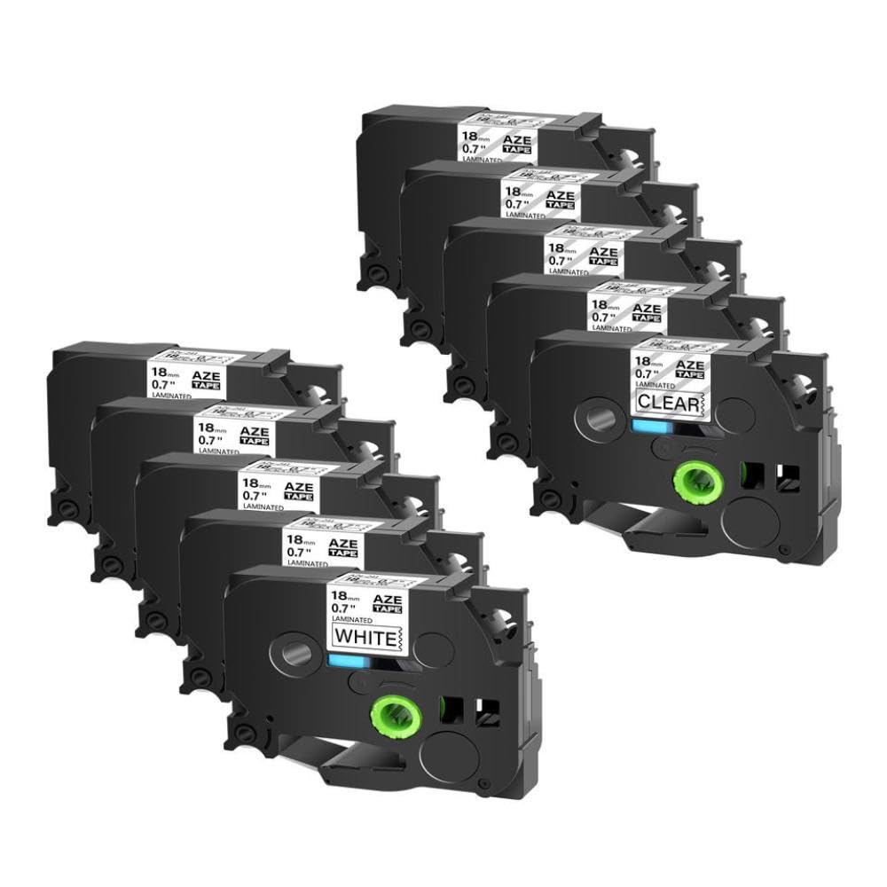 Nastro per etichette 12mm 18mm Confezione da 10 nero su bianco e nero su trasparente compatibile con TZE-131 TZE-231 per stampanti di etichette 550 100 330(18mm)