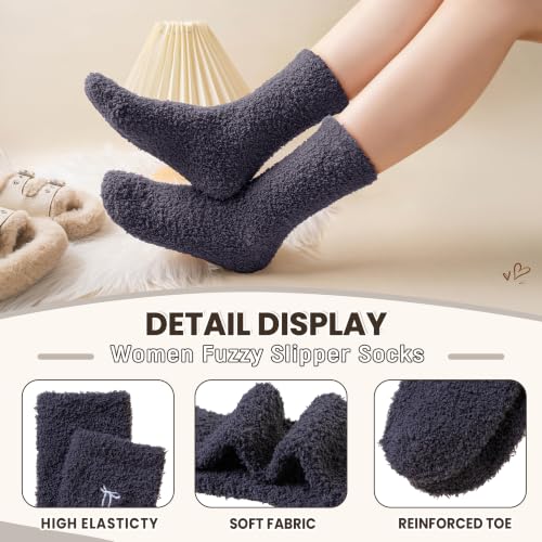 Image of Eocom Fuzzy Socks for Womens Warm Fluffy Winter Cozy Thick Plush Slipper Sleep Comfy Crew Christmas Socks 5 Pairs