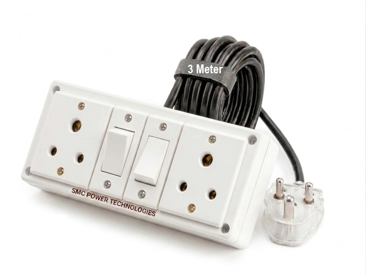 SMC Power Heavy-Duty 6A Non-Modular Extension Board | 3-Pin Two Socket with Two Switch Set | White PVC Box | Input 3-Pin Plug with 3-Core 1.0 sq mm High Current Pure Copper Cable (White, 3 Meter)-image-27