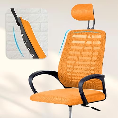 Image of Casa Copenhagen,Mesh Office Desk Chair,Rocking Ergonomic Computer Chair Adjustable High with Headrest and Comfortable Armrest Swivel -Orange & Coal Black Handle