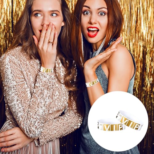 JJUNW 100 Stück VIP Einlassbänder, Papierarmbänder, Selbstklebend Vip Bändchen Wasserdichte Eintrittsarmbänder VIP Party Armbänder für Festival Partys Konzerte Vergnügungsparks(Gold)