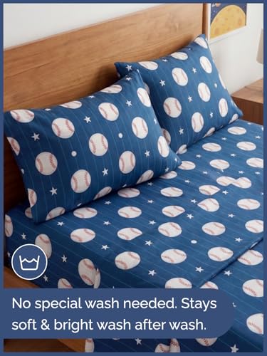 Image of Kids Queen Size Baseball Bed Sheets - 4 Piece Kids Baseball Sheet Set | Baseball Themed Bedding, Ultra-Soft, Cute & Cozy, Breathable & Machine Washable, Bed Set for Boys, Girls & Teens, Breathable