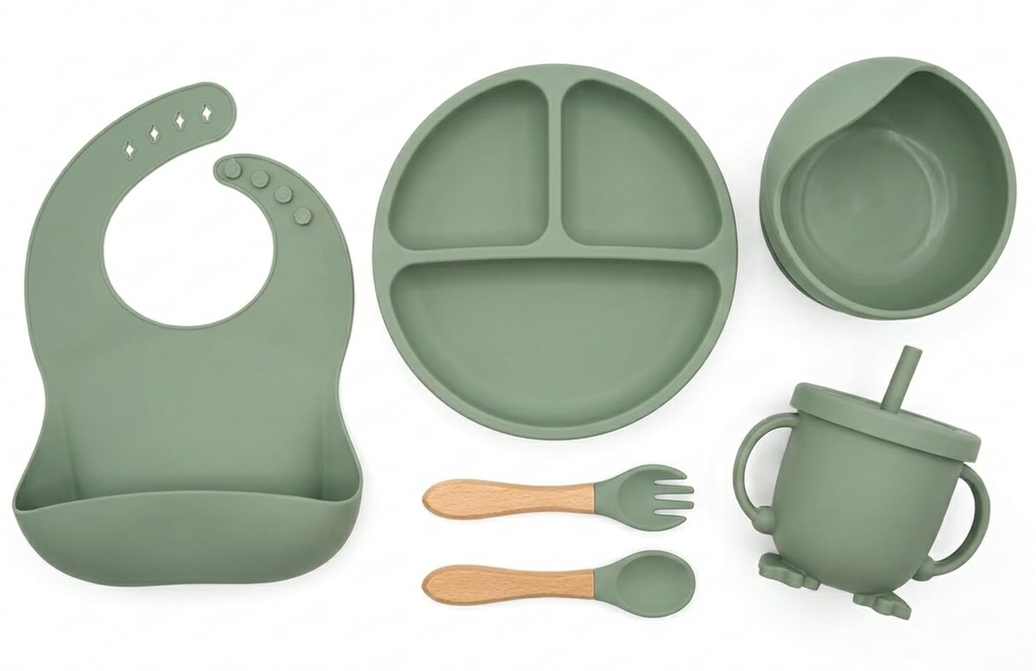 SJC Global Silicone Toddler Adjustable Tableware Set – BPA-Free Suction Bowl, Spoon & Fork for Babies – Green/Pink, Dishwasher Safe (Green)-image-10