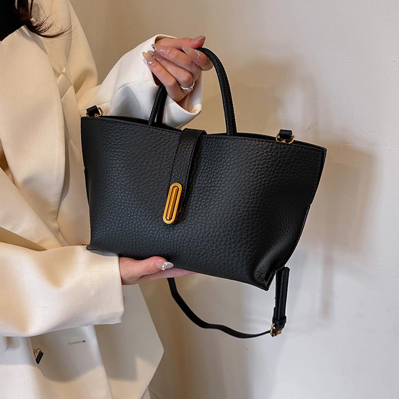 Bucket Bag for Women, Vintage Faux Leather Crossbody Purse with Top Handle, Trendy Designer Handbag 2025, Fashion Shoulder To2