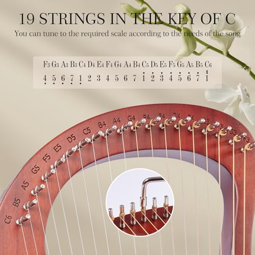 image for VixxNoxx Lyre Harp, 19-String Mahogany Lyra Harp Kit, Stringed Musical