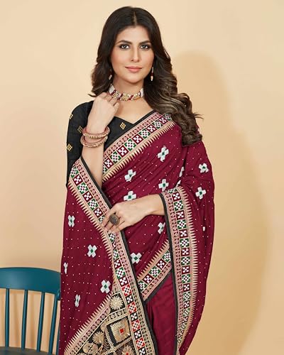 Image of Jaanvi fashion Women's Pasapalli Design Sambalpuri Silk Saree with Swarovski Work & Blouse Piece