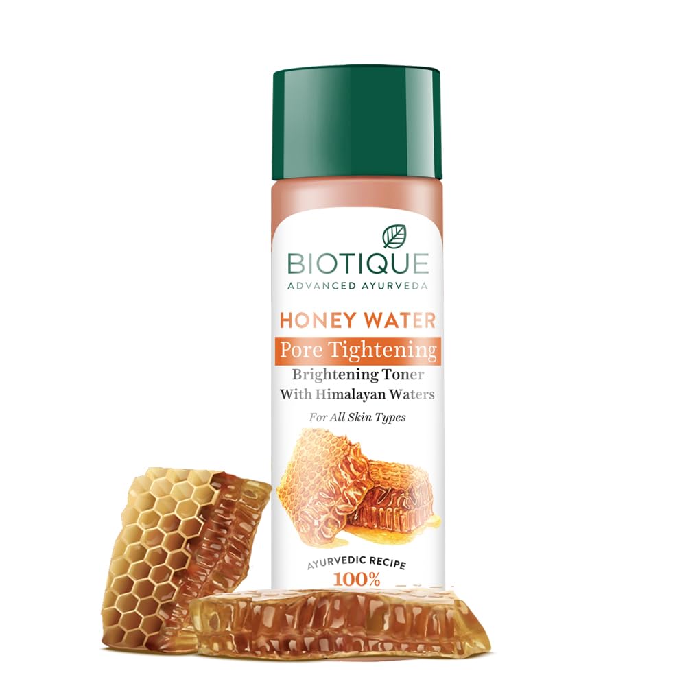 Biotique Honey Water Pore Tightening Brightening Toner with Himalayan Waters |Maintains pH Balance| Moisturized and Hydrated Skin | |100% Botanical Extracts| Suitable for All Skin Types | 120ml