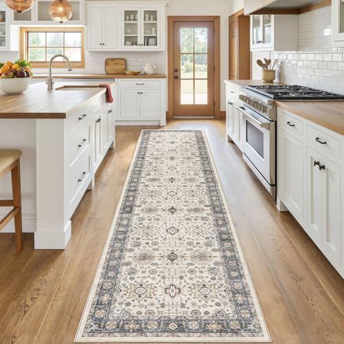Area Rugs for Living Room: 2x8 Washable Rug Vintage Pattern Large Non-Slip Stain Resistant Soft Durable Floor Carpet for Bedroom, Dining Room, Home Office - Blue
