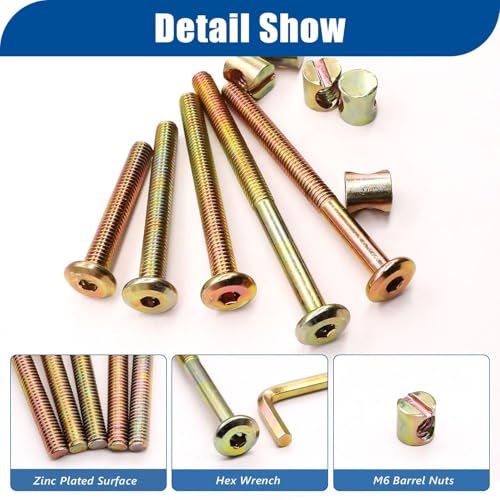 Taiss 16 Set Crib Screws and bolts,M6 furniture screws 40/50/60/70/80mm,Hex Socket m6 screws and barrel nuts/wrenches,m6 bolts and nuts Furniture Crib bed bolts Replacement Kit - Image 4