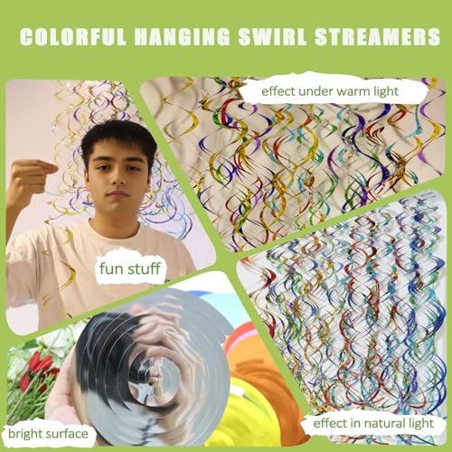 Image of 40Pcs Colorful Swirl Ceiling Decor Plastic Hanging Streamers Party Decorations Spiral Foil Party Supplies for Birthday Halloween Christmas Fall Celebration All Kinds of Parties