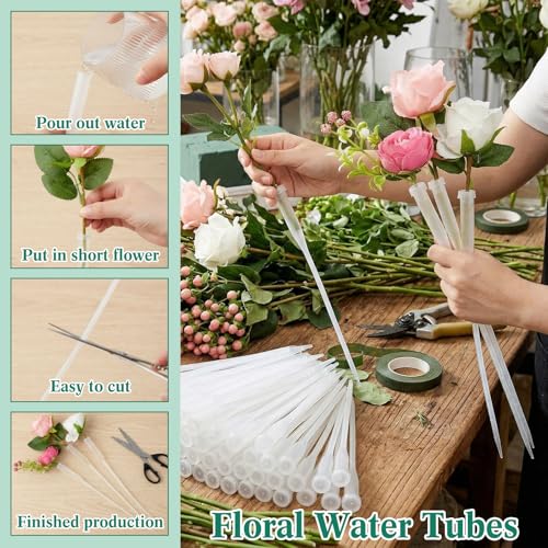 Image of Tessco for you 90 Pcs Floral Water Tubes 12 Inch Floral Tubes Plastic Flower Supplies for Fresh Flowers with Rubber Cap for Flower Stem Arrangements Florist Supplies(Clear)