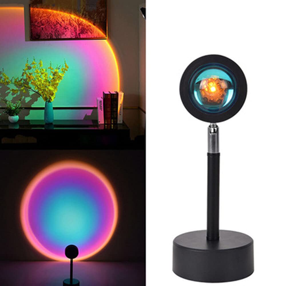 HaiMa Sunset Projection Lámpara Romantic Visual Night Light Proyector Simulante Luz del Sol LED Lámpara 180° Rotación Rainbow Floor Stand Modern Projection – Rainbow