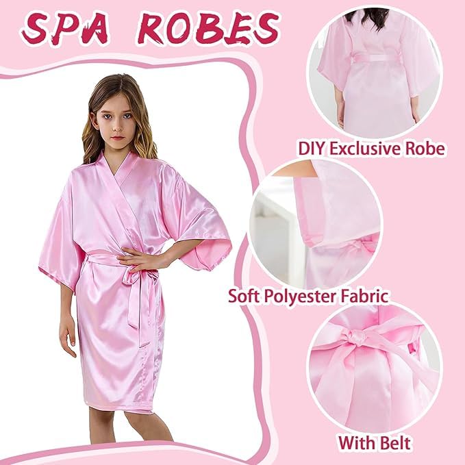 MSYU Set di 12 accappatoi kimono in raso rosa con fasce per la cura della pelle, per saloni, matrimoni, feste di compleanno, taglia 8, rosa, 130