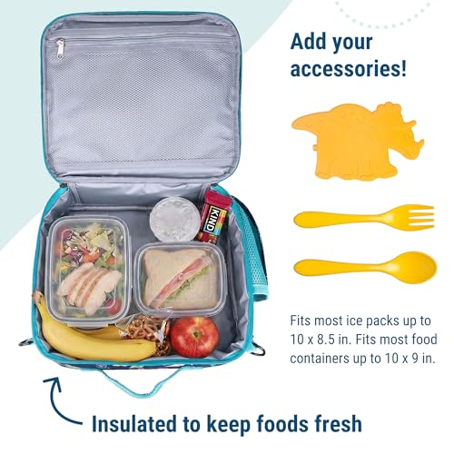 Image of Wildkin Kids ECO rPET Insulated Lunch Box - Keeps Food Hot or Cold, Easy-Clean Lining, Mesh Pockets & BPA-Free - Boys & Girls, Ideal for School, Travel & Daycare - Dino Pals