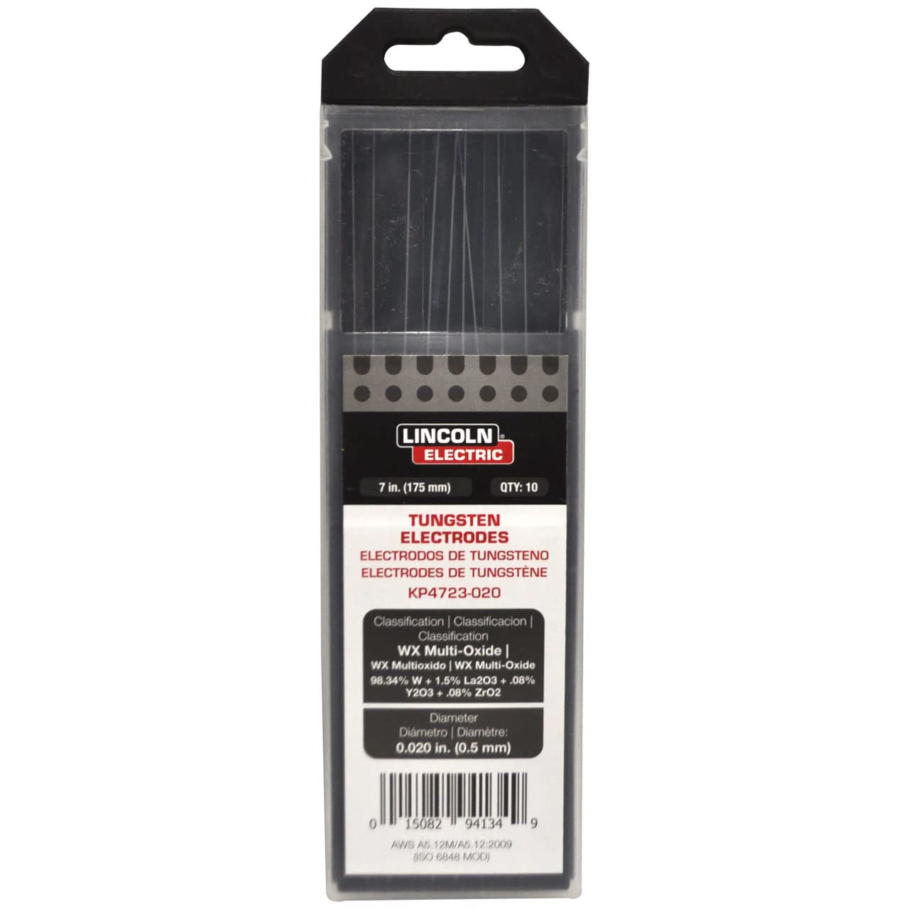 Lincoln Electric WX Multi-Oxide Tungsten Electrode, 020” x 7”, KP4723-020