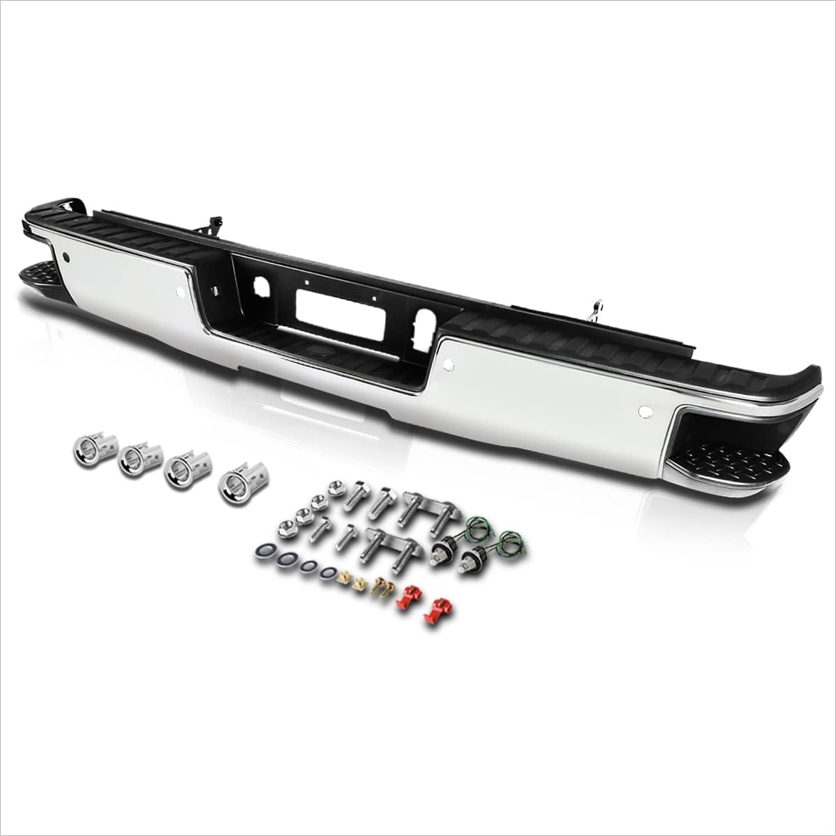 Chrome Rear Step Bumper Assembly w/Sensor Hole Compatible with 14-19 Silverado Sierra 1500