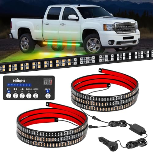 Image of Nilight 2PCS 70 Inch Emergency Strobe Light Strip with Controller 864 LED Amber Green Running Board Lights Flexible Side Flashing Warning Caution Safety Waterproof for Truck Construction Pickup