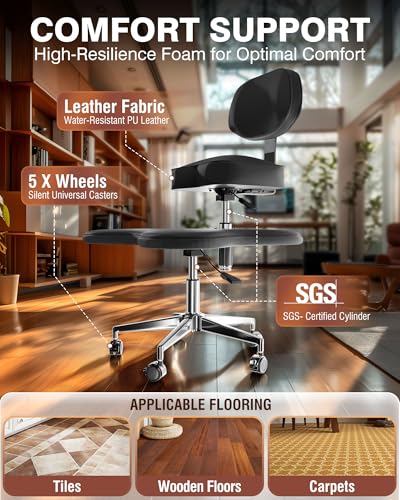 Image of PYY ADHD Chairs for Adults - Meditation Cross Legged Office Chair with Wheels, Ergonomic Fidget Squatting Kneeling Chair with Lumbar Back Support Adjustable Height for Home Office