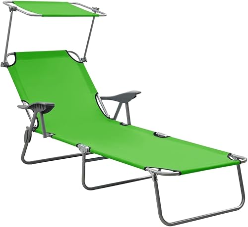 vidaXL Tumbona plegable, tumbona plegable con respaldo ajustable, tumbona con toldo, silla de piscina para exteriores, estilo moderno, verde acero
