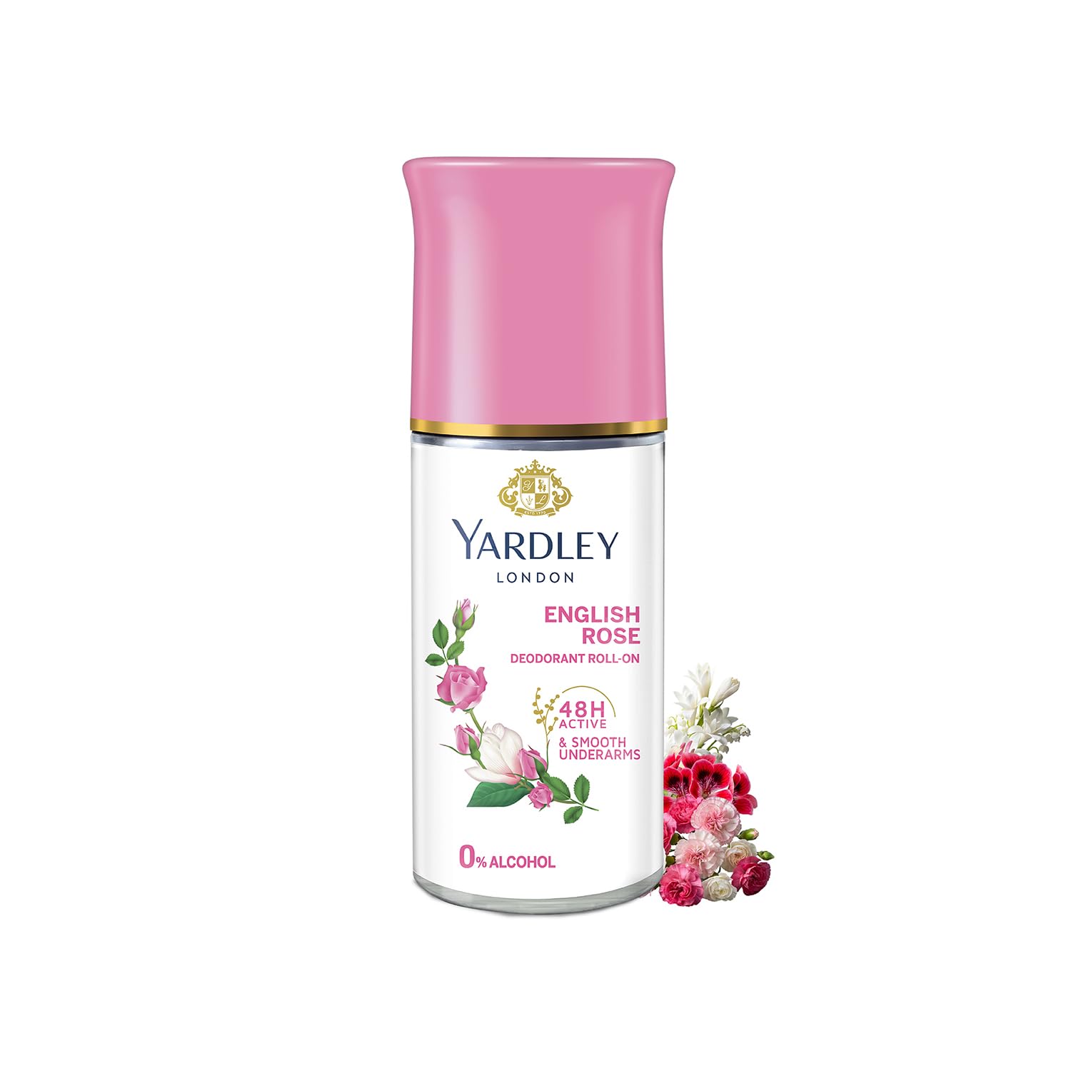 Yardley London English Rose Underarm Deodorant Roll On | With Licorirce Extract & Floral Extracts | Smooth & Eventoned Underarms | 48 H Long Lasting Floral Scent| 0% Alcohol & Dermat Approved | For Women | 50ml