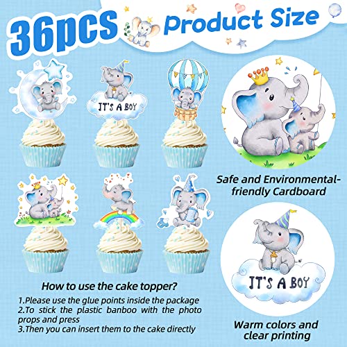 36Pcs Blue Elephant Cupcake Toppers It's A Boy Baby Shower Cupcake Toppers Elephant Baby Shower Decorations For Boy Elephant Cupcake Picks Gender Reveal Birthday Party Cake Decoration Supplies #TOP2