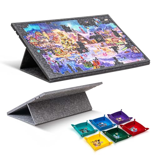 Jigpal Tilting Jigsaw Puzzle Board with 2-in-1 Stand and Cover Lightweight Felt Jigsaw Storage Table with 3 Angle Adjustable 6 Sorting Trays for Puzzle Games Up to 1000 Pieces