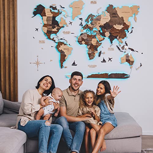 Enjoy The Wood 3D Wood World Map Led Wall Art Modern Home Decor Gifts Led Lighting Wall Decor Housewarming Gift (Multicolor, X-Large) #TOP6
