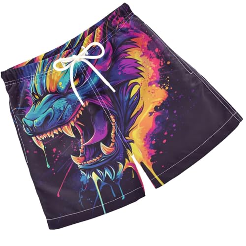 Pigsaly Boys Swim Trunks Colorful Angry Dragon_Head Boys Board Shorts Swimsuit Swimwear Summer Bathing Suit 5T