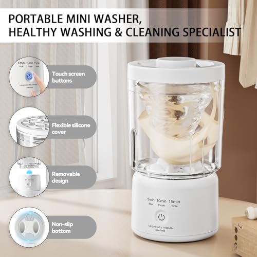 Image of Portable Mini Washing Machine, Underwear Washing Machine Small Clothes Washer Makeup Brush Cleaner (White)