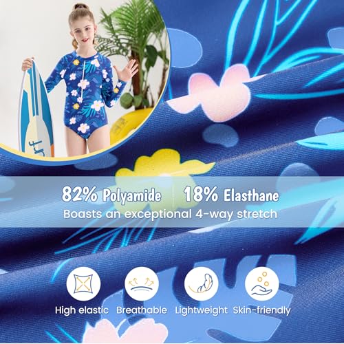 Zando Girls Long Sleeve Rash Guard One Piece Swimsuit for Teen Kids Toddler 2-15 Years - Surfing Bathing Suit UPF 50+ Zipper3