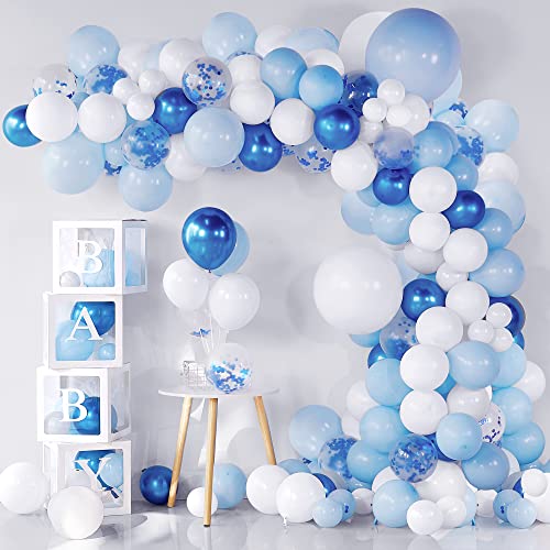 BAZADER Kit d'arc de guirlande de ballons bleus, 127PCS Bleu Blanc, Confettis Ballons Métallique Latex Ballons, arche ballon bleu pour Fête Anniversaire, Mariage, Décoration de Graduation