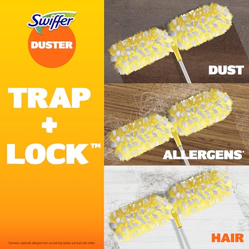 Image of Swiffer Duster Kit with 6 ft Super Extendable Handle, Heavy Duty Starter Kit with 8 Refills, Lemon Scent