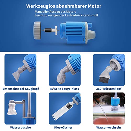 boxtech 6 in 1 Pulitore Elettrico per Acquario, 2000L/h 28W Sifone Automatico Acquario per Ghiaia, Aspirapolvere Acquario Kit di Pulizia per Cambio Acqua, Pulizia Sabbia, Rimozione Sporco, Filtraggio - Image 5