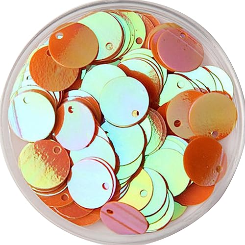 Queenbox 150pcs 10mm Flat Round Bling Sequin with Hole, Loose Paillettes Spangles Beads for Halloween Christmas DIY Arts Craft Garment, Orange