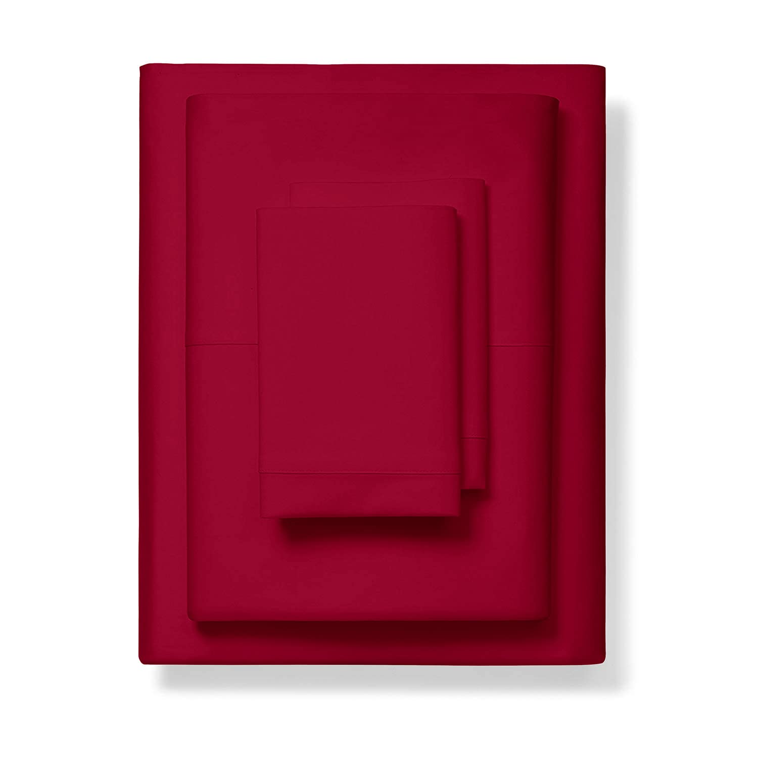 1000-Thread-Count 100 Pure Cotton Bed Sheets -4 Pc King Size Red Sheet Set Single Ply Long Staple Combed