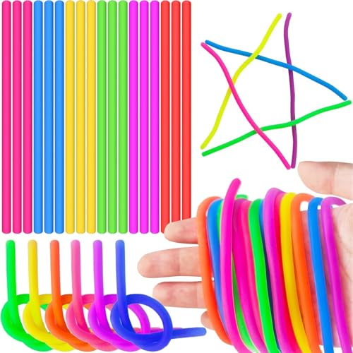 18 Piezas Coloridas Cuerdas Elásticas para Aliviar el Estrés, Cuerdas Elásticas Juguetes Sensoriales, Stretchy String Fidget Toy, Juguetes para Reducir La ansiedad y el Estrés para Niños y Adultos