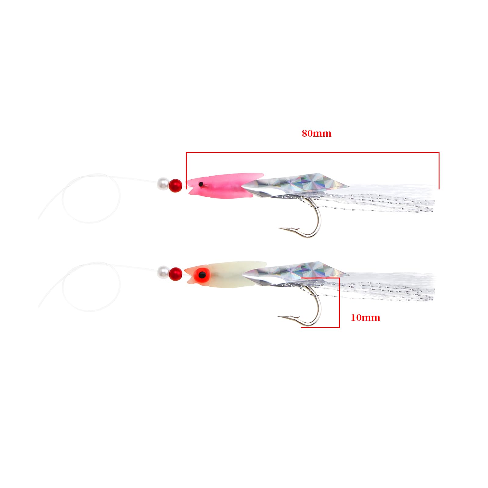 Create Idea 10 Leurres Lumineux – Hameçons Phosphorescents En Acier Carbone, 5 Blancs + 5 Roses, 80 Mm, Pour Pêche De Nuit