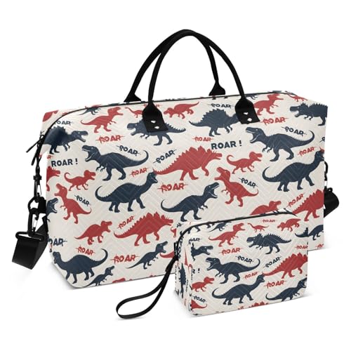 Silhouette Dinosaur Animal Large Travel Duffle Bag Weekender Overnight Bags Gym Yoga Bag for Women Men with Toiletry Bag