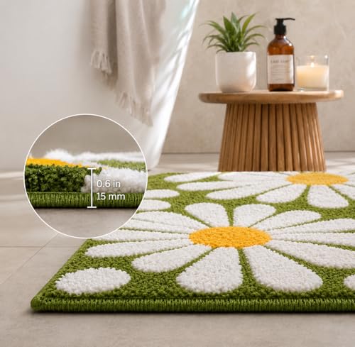 Image of Roseate Flower Anti Skid (40x60 cm) Microfiber 2000 GSM Bath Mat for Bathroom /Bedroom /Door Mat /Floor Mat (Green) Pack of 2
