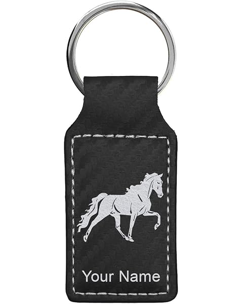 LaserGram Rectangle Keychain, Horse, Personalized Engraving Included (Carbon Fiber Black with Silver)