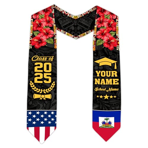 MonkeyVan Haitians Graduation Sash Haiti Graduation Stole Custom Haitians American Flag Graduation Sash 2025 Class of 2025 Ht14