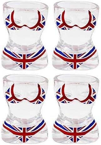 Set of 4 Union Jack Flag Bikini Shot Tequila Glasses-British, UK, England