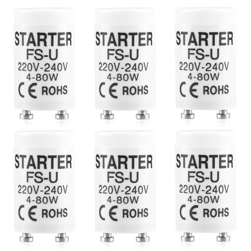 6 Piezas Arrancadores de Tubo Fluorescente de 4-80W, 220-240V Cebador Fluorescente LED, Tubos Fluorescentes Cebador para Lámparas UVC de Acuario y Lámparas de Neón
