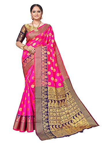 Image of AKHILAM Women's Kanjivaram banarasi silk Woven Design Saree With Unstitched Blouse Piece Saree With Un-Stiched Blouse