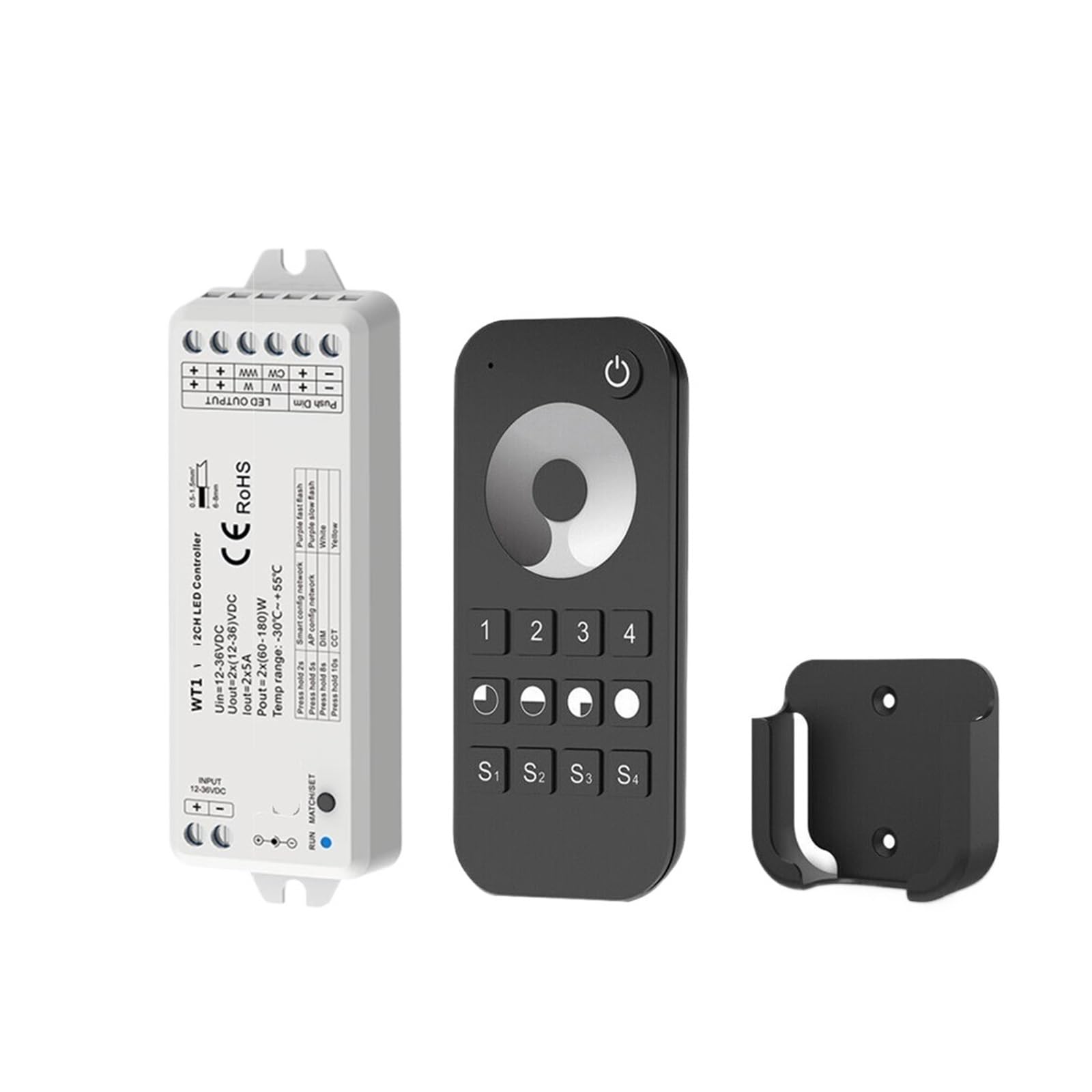 Controlador LED WT1 CCT de 2 canales regulador de intensidad 12V 24V con mando RT6 de 4 zonas
