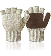 Winter Convertible Fingerless Gloves, Evridwear Wool Mittens Warm, with Anti-Slip Suede Leather P...