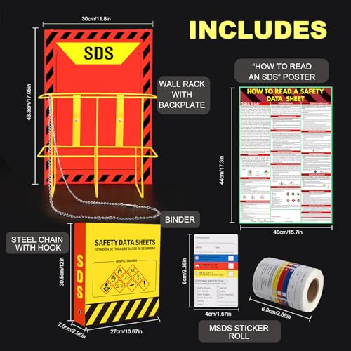 msds sds binder and wall station - yellow heavy duty 3 inch material safety data sheet 3 ring binder with sds wire rack and display sign chainmounting hardwaresafety postersmsds labels